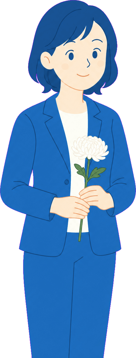 白い花を手にした女性